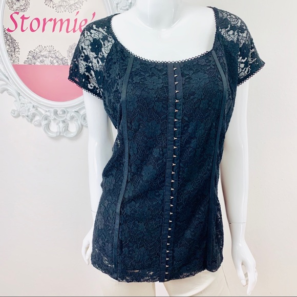 Avenue Tops - Avenue / Black Mesh Embroider Floral Lace Corset
